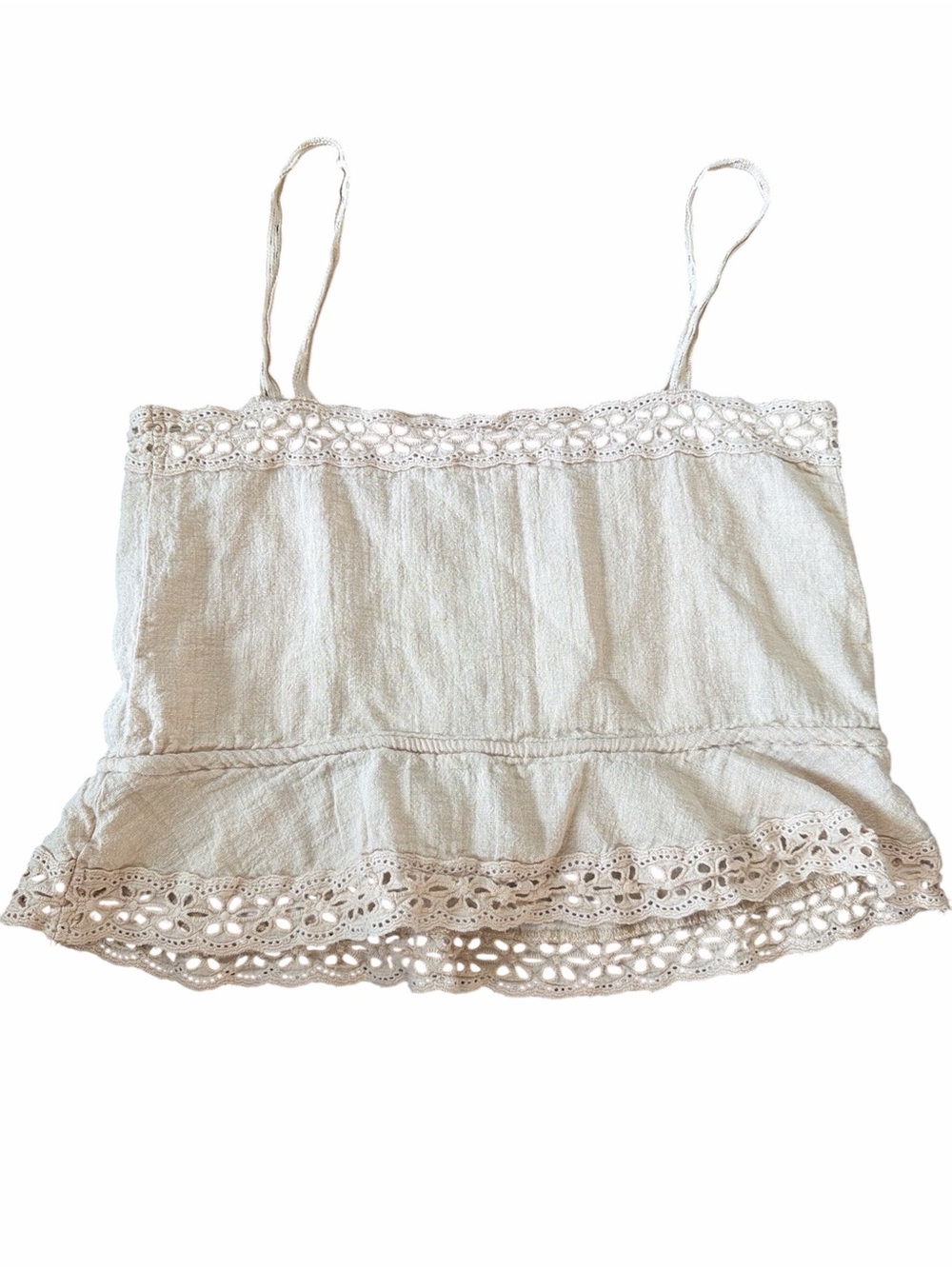 Women's Cream Crochet-Trim Lace Cami Cropped Coquette Top M - Picture 7 of 7